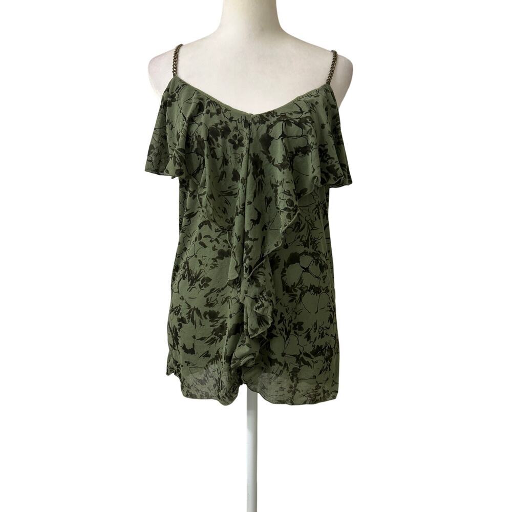 Express Y2K Green Floral Mesh Ruffle Chain Metal Whimsigoth Fairy Indie Cami S